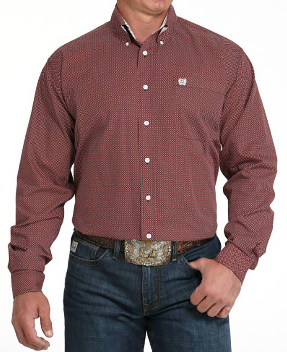 NEW CINCH men's long sleeve print shirt in red/black